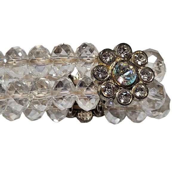 Elegant Vintage Beaded Stretch Bracelet Crystal Bead Rhinestone Flower Accents - Picture 4 of 5